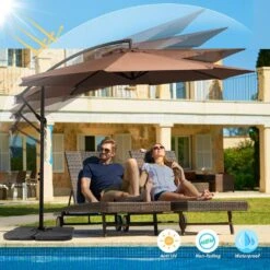 10 Ft. Cantilever Hanging Steel Offset Outdoor Patio Umbrella With Cross Base In Brown 12 10 Ft. Cantilever Hanging Steel Offset Outdoor Patio Umbrella With Cross Base In Brown -More Furniture Store jearey cantilever umbrellas 10cxxj coffee c3 1000