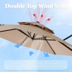 Double Top 11 Ft. Aluminum Cantilever Umbrella With Base And Cover, 360° Rotation Patio Umbrella In Beige -More Furniture Store jearey cantilever umbrellas 10sdylm beige 1f 1000