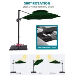 Double Top 11 Ft. Aluminum Cantilever Umbrella With Base And Cover, 360° Rotation Patio Umbrella In Dark Green 18 Double Top 11 Ft. Aluminum Cantilever Umbrella With Base And Cover, 360° Rotation Patio Umbrella In Dark Green -More Furniture Store jearey cantilever umbrellas 10sdylm dg 77 1000