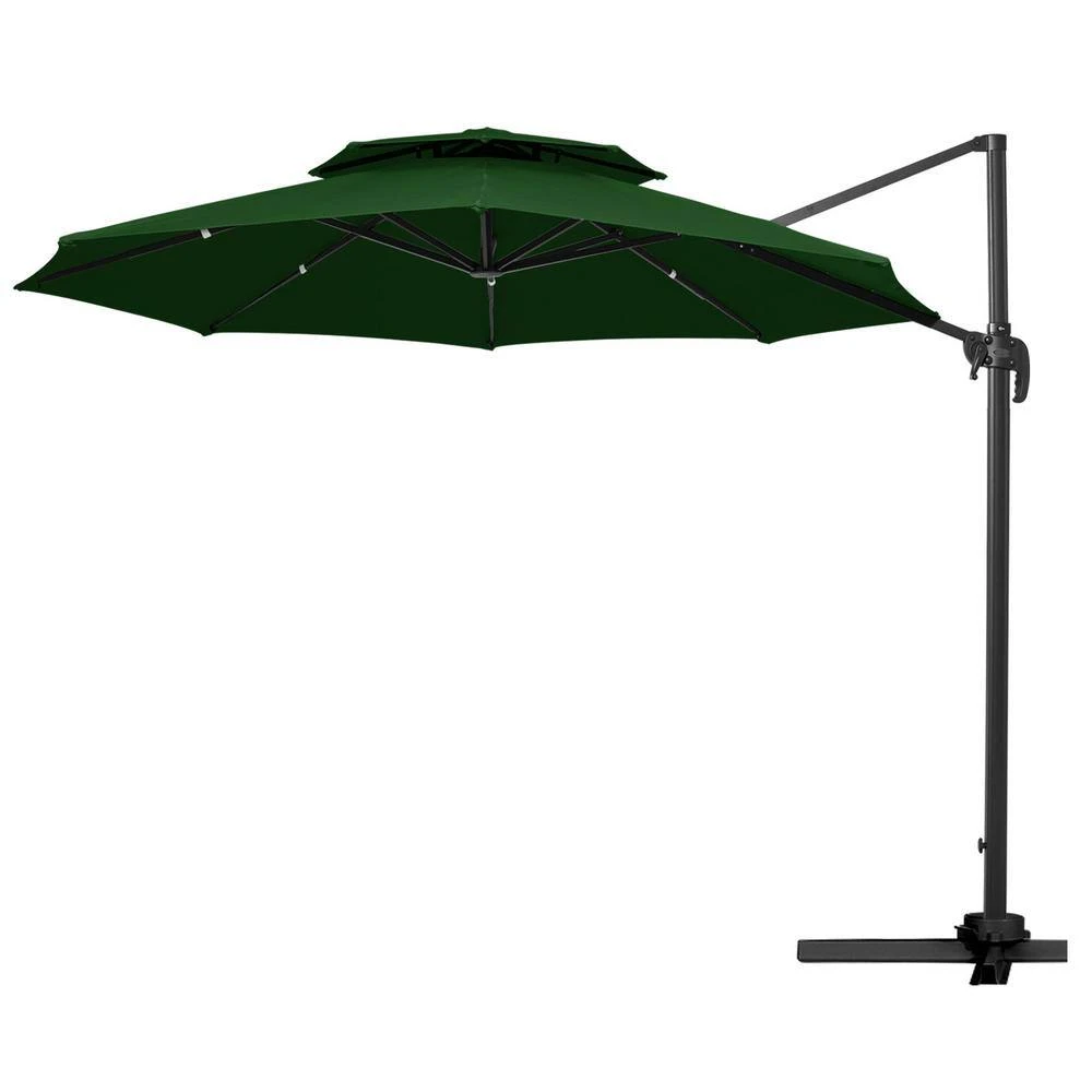 Double Top 11 Ft. Aluminum Cantilever Umbrella With Base And Cover, 360° Rotation Patio Umbrella In Dark Green 7 Double Top 11 Ft. Aluminum Cantilever Umbrella With Base And Cover, 360° Rotation Patio Umbrella In Dark Green - Image 7