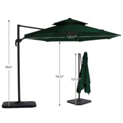 Double Top 11 Ft. Aluminum Cantilever Umbrella With Base And Cover, 360° Rotation Patio Umbrella In Dark Green 23 Double Top 11 Ft. Aluminum Cantilever Umbrella With Base And Cover, 360° Rotation Patio Umbrella In Dark Green -More Furniture Store jearey cantilever umbrellas 10sdylm dg fa 1000