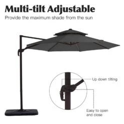 Double Top 11 Ft. Aluminum Cantilever Umbrella With Base And Cover, 360° Rotation Patio Umbrella In Gray -More Furniture Store jearey cantilever umbrellas 10sdylm gray 40 1000