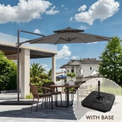 Double Top 11 Ft. Aluminum Cantilever Umbrella With Base And Cover, 360° Rotation Patio Umbrella In Gray