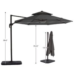 Double Top 11 Ft. Aluminum Cantilever Umbrella With Base And Cover, 360° Rotation Patio Umbrella In Gray -More Furniture Store jearey cantilever umbrellas 10sdylm gray fa 1000