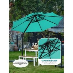 Double Top 11 Ft. Aluminum Cantilever Umbrella With Base And Cover, 360° Rotation Patio Umbrella In Peacock Blue 17 Double Top 11 Ft. Aluminum Cantilever Umbrella With Base And Cover, 360° Rotation Patio Umbrella In Peacock Blue -More Furniture Store jearey cantilever umbrellas 10sdylm pb 1d 1000