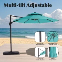 Double Top 11 Ft. Aluminum Cantilever Umbrella With Base And Cover, 360° Rotation Patio Umbrella In Peacock Blue 22 Double Top 11 Ft. Aluminum Cantilever Umbrella With Base And Cover, 360° Rotation Patio Umbrella In Peacock Blue -More Furniture Store jearey cantilever umbrellas 10sdylm pb 44 1000
