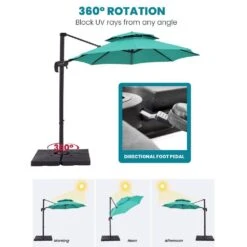 Double Top 11 Ft. Aluminum Cantilever Umbrella With Base And Cover, 360° Rotation Patio Umbrella In Peacock Blue 18 Double Top 11 Ft. Aluminum Cantilever Umbrella With Base And Cover, 360° Rotation Patio Umbrella In Peacock Blue -More Furniture Store jearey cantilever umbrellas 10sdylm pb 77 1000