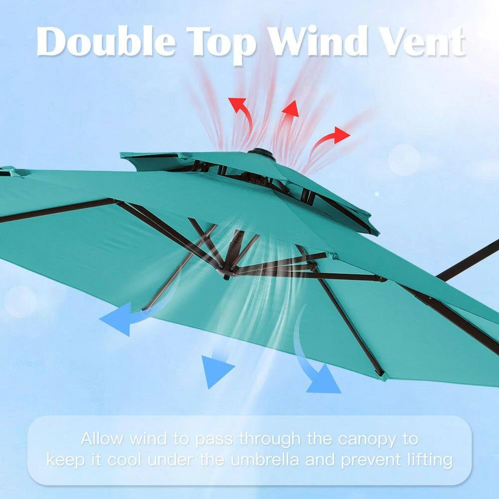 Double Top 11 Ft. Aluminum Cantilever Umbrella With Base And Cover, 360° Rotation Patio Umbrella In Peacock Blue 4 Double Top 11 Ft. Aluminum Cantilever Umbrella With Base And Cover, 360° Rotation Patio Umbrella In Peacock Blue - Image 4