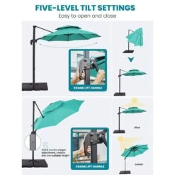 Double Top 11 Ft. Aluminum Cantilever Umbrella With Base And Cover, 360° Rotation Patio Umbrella In Peacock Blue 24 Double Top 11 Ft. Aluminum Cantilever Umbrella With Base And Cover, 360° Rotation Patio Umbrella In Peacock Blue -More Furniture Store jearey cantilever umbrellas 10sdylm pb d4 1000