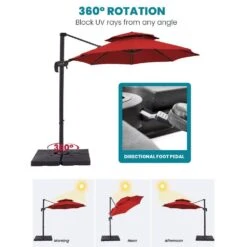 Double Top 11 Ft. Aluminum Cantilever Umbrella With Base And Cover, 360° Rotation Patio Umbrella In Red -More Furniture Store jearey cantilever umbrellas 10sdylm red 77 1000