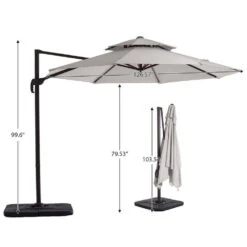 Double Top 11 Ft. Aluminum Cantilever Umbrella With Base And Cover, 360° Rotation Patio Umbrella In Off-White -More Furniture Store jearey cantilever umbrellas 10sdylm ww 44 1000