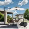 Double Top 11 Ft. Aluminum Cantilever Umbrella With Base And Cover, 360° Rotation Patio Umbrella In Off-White