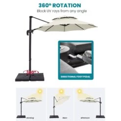 Double Top 11 Ft. Aluminum Cantilever Umbrella With Base And Cover, 360° Rotation Patio Umbrella In Off-White -More Furniture Store jearey cantilever umbrellas 10sdylm ww 77 1000