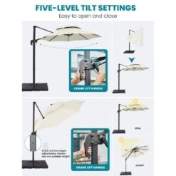 Double Top 11 Ft. Aluminum Cantilever Umbrella With Base And Cover, 360° Rotation Patio Umbrella In Off-White -More Furniture Store jearey cantilever umbrellas 10sdylm ww d4 1000