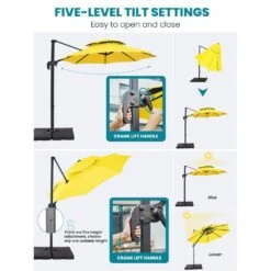 Double Top 11 Ft. Aluminum Cantilever Umbrella With Base And Cover, 360° Rotation Patio Umbrella In Yellow -More Furniture Store jearey cantilever umbrellas 10sdylm yellow d4 1000