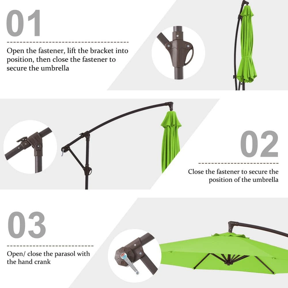 10 Ft. Cantilever Round Offset Patio Umbrella In Apple Green 4 10 Ft. Cantilever Round Offset Patio Umbrella In Apple Green - Image 4