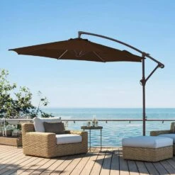 10 Ft. Cantilever Round Offset Patio Umbrella In Brown -More Furniture Store jearey cantilever umbrellas 10xjs2 brn 31 1000