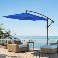 10 Ft. Cantilever Round Offset Patio Umbrella In Blue -More Furniture Store jearey cantilever umbrellas 10xjs2 bu 31 1000