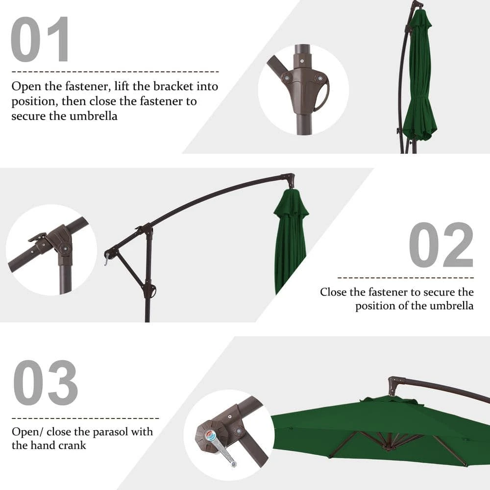 10 Ft. Cantilever Round Offset Patio Umbrella In Dark Green 4 10 Ft. Cantilever Round Offset Patio Umbrella In Dark Green - Image 4