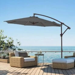 10 Ft. Cantilever Round Offset Patio Umbrella In Gray -More Furniture Store jearey cantilever umbrellas 10xjs2 gy 31 1000
