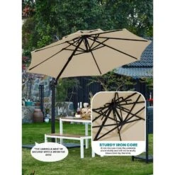 11 Ft.Double Top Round Outdoor Cantilever Umbrella With Cover,Heavy-Duty 360° Rotation Patio Umbrella In Beige 15 11 Ft.Double Top Round Outdoor Cantilever Umbrella With Cover,Heavy-Duty 360° Rotation Patio Umbrella In Beige -More Furniture Store jearey cantilever umbrellas 11sdylm beige 1d 1000