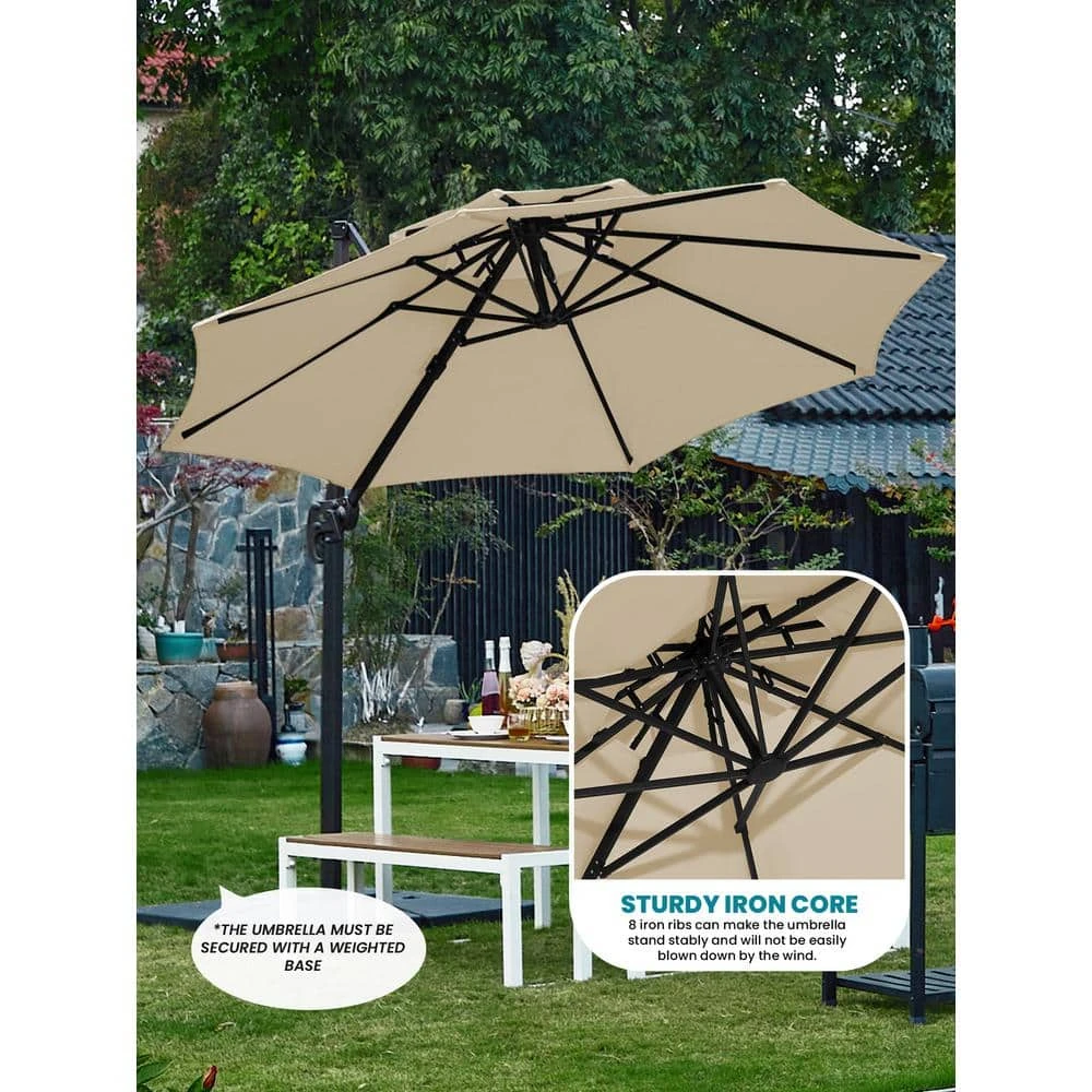 11 Ft.Double Top Round Outdoor Cantilever Umbrella With Cover,Heavy-Duty 360° Rotation Patio Umbrella In Beige 5 11 Ft.Double Top Round Outdoor Cantilever Umbrella With Cover,Heavy-Duty 360° Rotation Patio Umbrella In Beige - Image 5