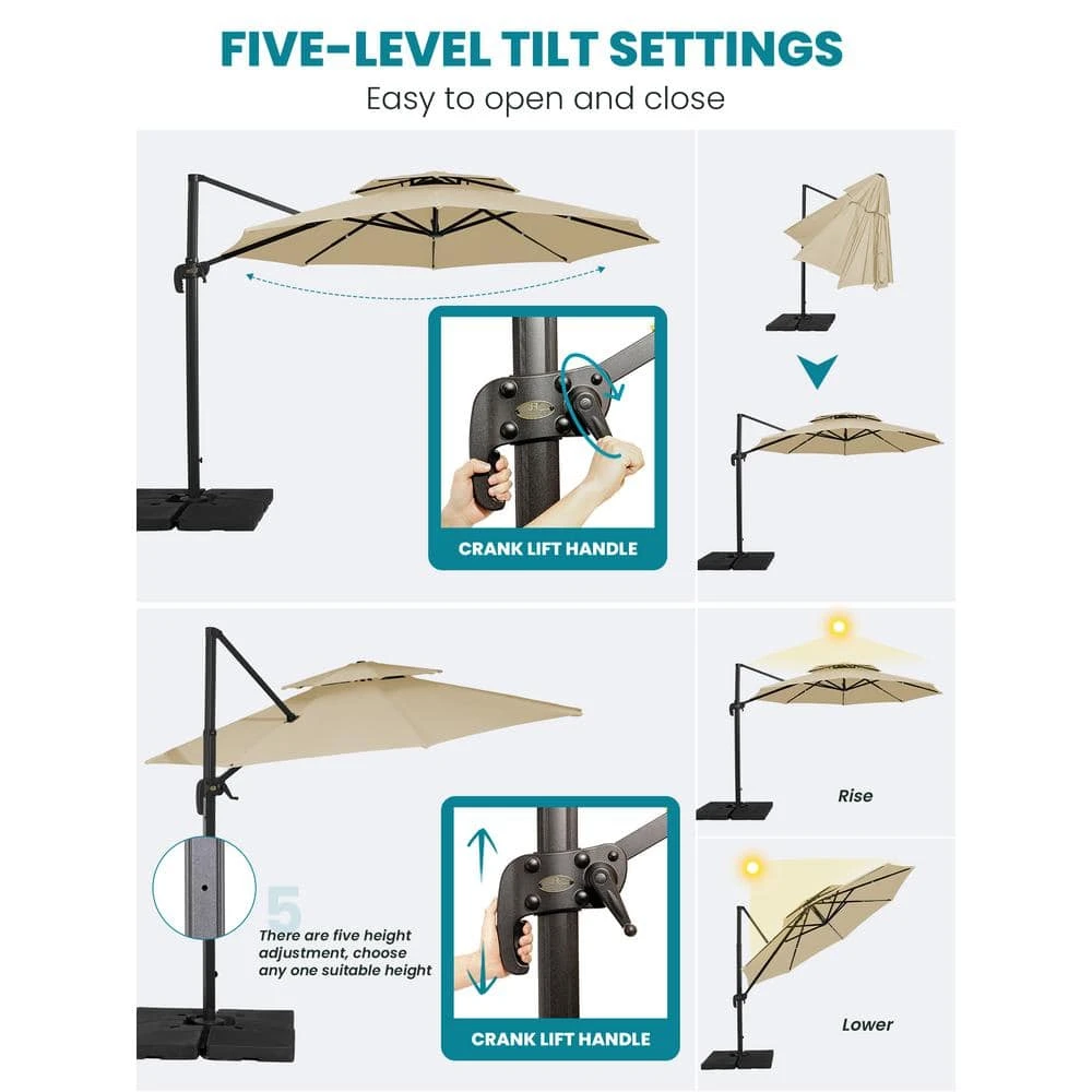 11 Ft.Double Top Round Outdoor Cantilever Umbrella With Cover,Heavy-Duty 360° Rotation Patio Umbrella In Beige 11 11 Ft.Double Top Round Outdoor Cantilever Umbrella With Cover,Heavy-Duty 360° Rotation Patio Umbrella In Beige - Image 11