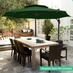11 Ft.Double Top Round Outdoor Cantilever Umbrella With Cover,Heavy-Duty 360° Rotation Patio Umbrella In Dark Green -More Furniture Store jearey cantilever umbrellas 11sdylm dg 4f 1000