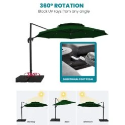 11 Ft.Double Top Round Outdoor Cantilever Umbrella With Cover,Heavy-Duty 360° Rotation Patio Umbrella In Dark Green -More Furniture Store jearey cantilever umbrellas 11sdylm dg 77 1000