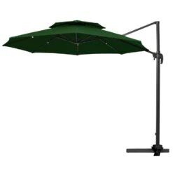 11 Ft.Double Top Round Outdoor Cantilever Umbrella With Cover,Heavy-Duty 360° Rotation Patio Umbrella In Dark Green -More Furniture Store jearey cantilever umbrellas 11sdylm dg c3 1000