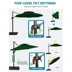 11 Ft.Double Top Round Outdoor Cantilever Umbrella With Cover,Heavy-Duty 360° Rotation Patio Umbrella In Dark Green -More Furniture Store jearey cantilever umbrellas 11sdylm dg d4 1000