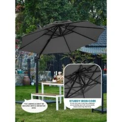 11 Ft.Double Top Round Outdoor Cantilever Umbrella With Cover,Heavy-Duty 360° Rotation Patio Umbrella In Gray 17 11 Ft.Double Top Round Outdoor Cantilever Umbrella With Cover,Heavy-Duty 360° Rotation Patio Umbrella In Gray -More Furniture Store jearey cantilever umbrellas 11sdylm gray 1d 1000