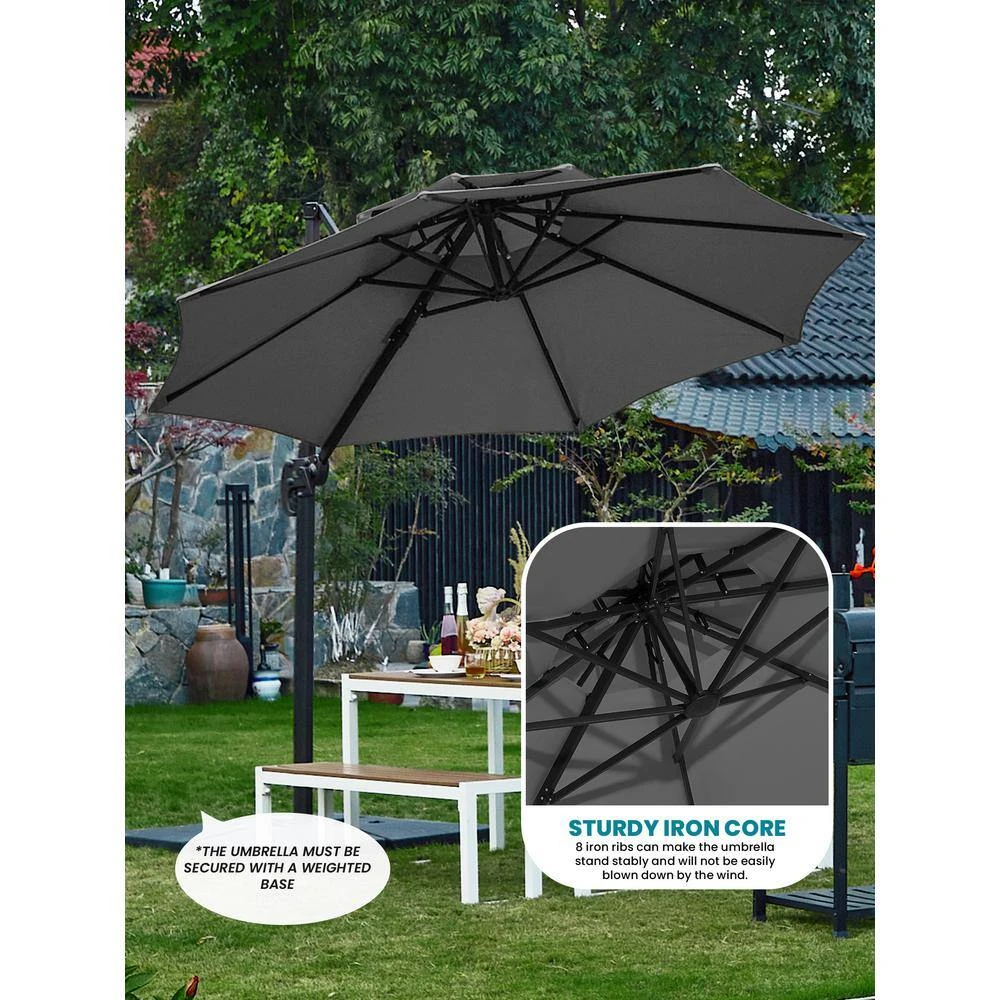 11 Ft.Double Top Round Outdoor Cantilever Umbrella With Cover,Heavy-Duty 360° Rotation Patio Umbrella In Gray 5 11 Ft.Double Top Round Outdoor Cantilever Umbrella With Cover,Heavy-Duty 360° Rotation Patio Umbrella In Gray - Image 5