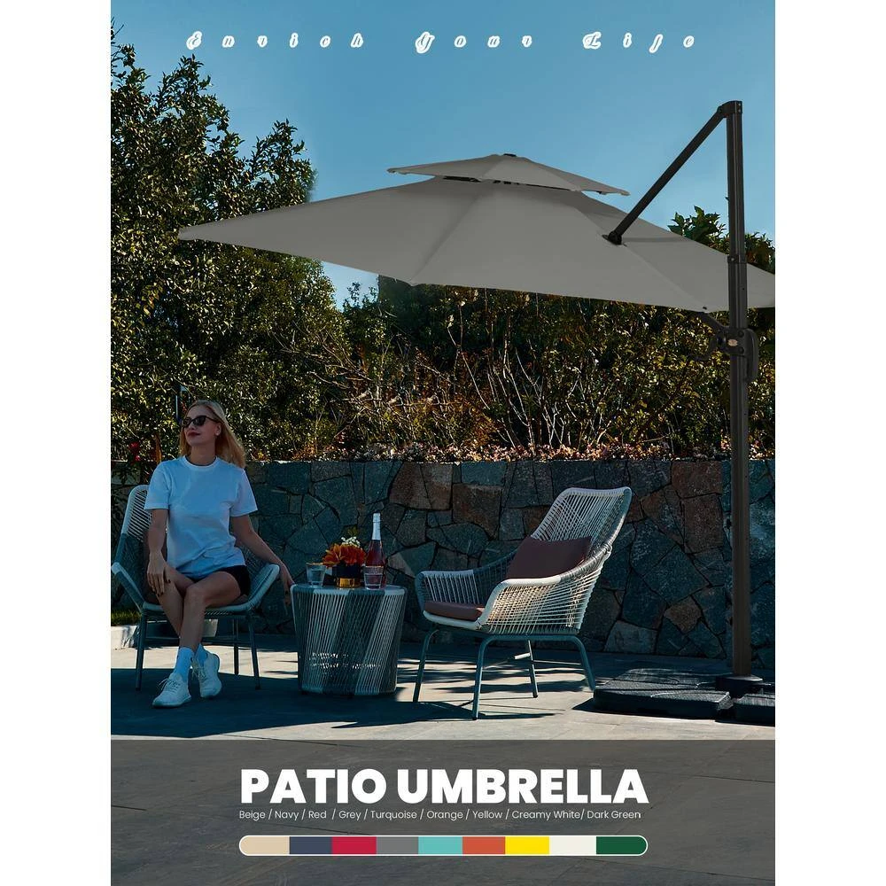 11 Ft.Double Top Round Outdoor Cantilever Umbrella With Cover,Heavy-Duty 360° Rotation Patio Umbrella In Gray 13 11 Ft.Double Top Round Outdoor Cantilever Umbrella With Cover,Heavy-Duty 360° Rotation Patio Umbrella In Gray - Image 13