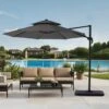 11 Ft.Double Top Round Outdoor Cantilever Umbrella With Cover,Heavy-Duty 360° Rotation Patio Umbrella In Gray