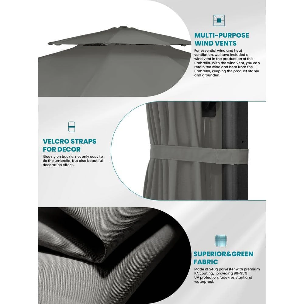 11 Ft.Double Top Round Outdoor Cantilever Umbrella With Cover,Heavy-Duty 360° Rotation Patio Umbrella In Gray 4 11 Ft.Double Top Round Outdoor Cantilever Umbrella With Cover,Heavy-Duty 360° Rotation Patio Umbrella In Gray - Image 4