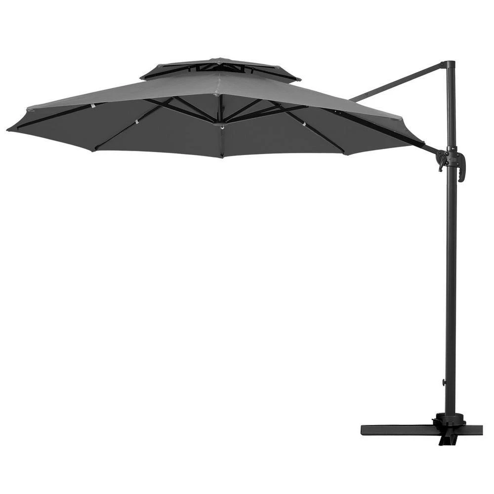 11 Ft.Double Top Round Outdoor Cantilever Umbrella With Cover,Heavy-Duty 360° Rotation Patio Umbrella In Gray 8 11 Ft.Double Top Round Outdoor Cantilever Umbrella With Cover,Heavy-Duty 360° Rotation Patio Umbrella In Gray - Image 8