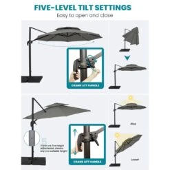 11 Ft.Double Top Round Outdoor Cantilever Umbrella With Cover,Heavy-Duty 360° Rotation Patio Umbrella In Gray 24 11 Ft.Double Top Round Outdoor Cantilever Umbrella With Cover,Heavy-Duty 360° Rotation Patio Umbrella In Gray -More Furniture Store jearey cantilever umbrellas 11sdylm gray d4 1000