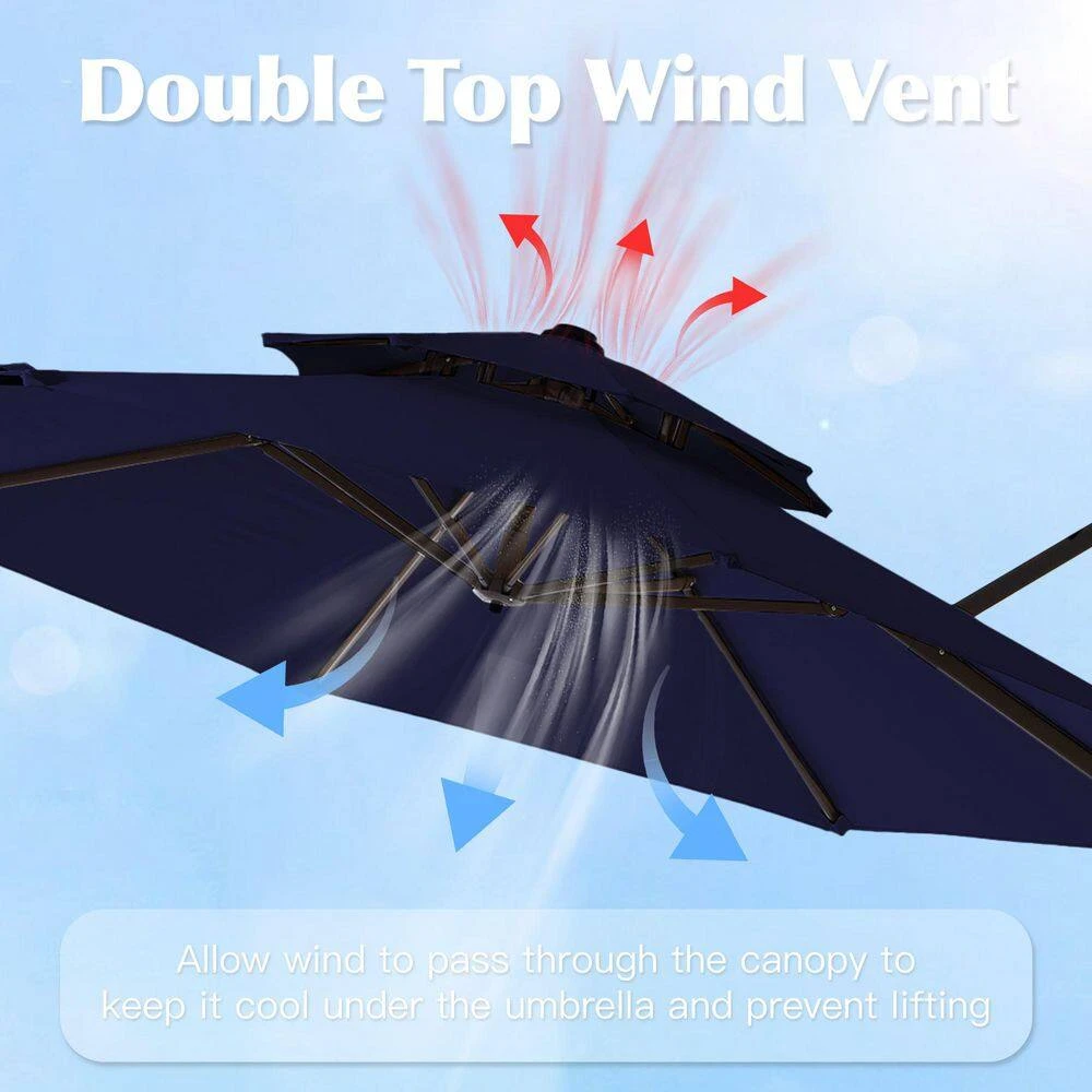 11 Ft.Double Top Round Outdoor Cantilever Umbrella With Cover,Heavy-Duty 360° Rotation Patio Umbrella In Navy 9 11 Ft.Double Top Round Outdoor Cantilever Umbrella With Cover,Heavy-Duty 360° Rotation Patio Umbrella In Navy - Image 9
