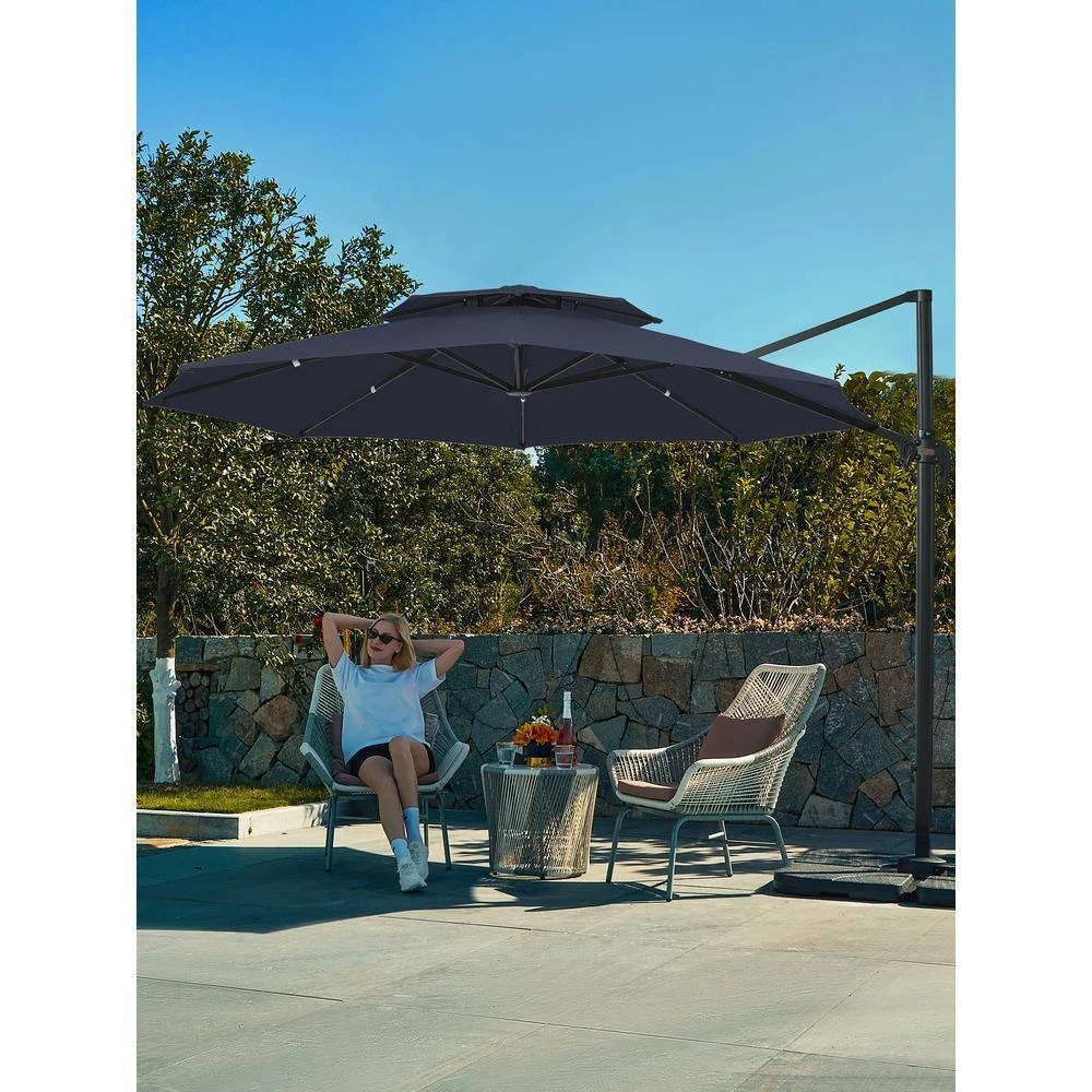 11 Ft.Double Top Round Outdoor Cantilever Umbrella With Cover,Heavy-Duty 360° Rotation Patio Umbrella In Navy 2 11 Ft.Double Top Round Outdoor Cantilever Umbrella With Cover,Heavy-Duty 360° Rotation Patio Umbrella In Navy - Image 2