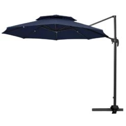 11 Ft.Double Top Round Outdoor Cantilever Umbrella With Cover,Heavy-Duty 360° Rotation Patio Umbrella In Navy 17 11 Ft.Double Top Round Outdoor Cantilever Umbrella With Cover,Heavy-Duty 360° Rotation Patio Umbrella In Navy -More Furniture Store jearey cantilever umbrellas 11sdylm navy c3 1000