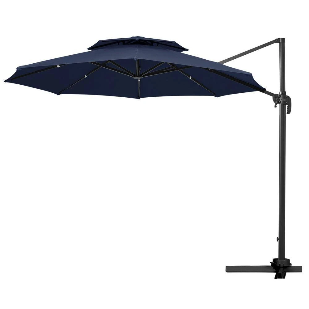 11 Ft.Double Top Round Outdoor Cantilever Umbrella With Cover,Heavy-Duty 360° Rotation Patio Umbrella In Navy 7 11 Ft.Double Top Round Outdoor Cantilever Umbrella With Cover,Heavy-Duty 360° Rotation Patio Umbrella In Navy - Image 7