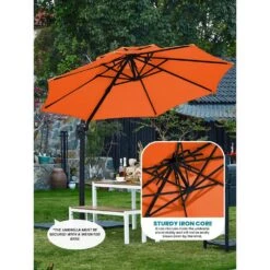 11 Ft.Double Top Round Outdoor Cantilever Umbrella With Cover,Heavy-Duty 360° Rotation Patio Umbrella In Pumpkin -More Furniture Store jearey cantilever umbrellas 11sdylm orange 1d 1000
