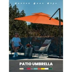 11 Ft.Double Top Round Outdoor Cantilever Umbrella With Cover,Heavy-Duty 360° Rotation Patio Umbrella In Pumpkin -More Furniture Store jearey cantilever umbrellas 11sdylm orange 31 1000