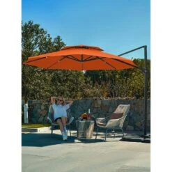 11 Ft.Double Top Round Outdoor Cantilever Umbrella With Cover,Heavy-Duty 360° Rotation Patio Umbrella In Pumpkin -More Furniture Store jearey cantilever umbrellas 11sdylm orange 40 1000