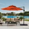 11 Ft.Double Top Round Outdoor Cantilever Umbrella With Cover,Heavy-Duty 360° Rotation Patio Umbrella In Pumpkin