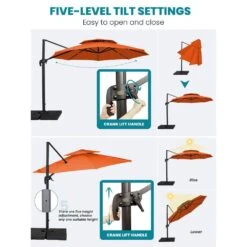 11 Ft.Double Top Round Outdoor Cantilever Umbrella With Cover,Heavy-Duty 360° Rotation Patio Umbrella In Pumpkin -More Furniture Store jearey cantilever umbrellas 11sdylm orange d4 1000