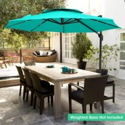 11 Ft.Double Top Round Outdoor Cantilever Umbrella With Cover,Heavy-Duty 360° Rotation Patio Umbrella In Peacock Blue -More Furniture Store jearey cantilever umbrellas 11sdylm pb 4f 1000