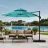 11 Ft.Double Top Round Outdoor Cantilever Umbrella With Cover,Heavy-Duty 360° Rotation Patio Umbrella In Peacock Blue