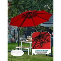 11 Ft.Double Top Round Outdoor Cantilever Umbrella With Cover,Heavy-Duty 360° Rotation Patio Umbrella In Red 16 11 Ft.Double Top Round Outdoor Cantilever Umbrella With Cover,Heavy-Duty 360° Rotation Patio Umbrella In Red -More Furniture Store jearey cantilever umbrellas 11sdylm red 1d 1000